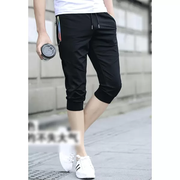 Flygo Men's Sweat Shorts Below Knee Cotton Workout Bodybuilding Running 3/4 Jogger Capri Pants