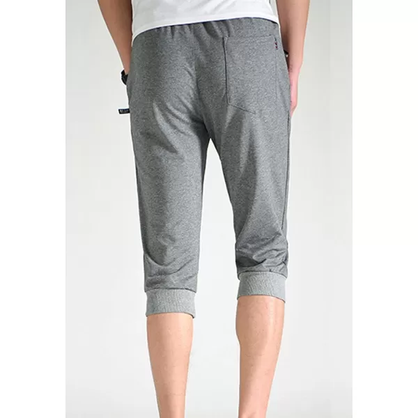 Flygo Men's Sweat Shorts Below Knee Cotton Workout Bodybuilding Running 3/4 Jogger Capri Pants