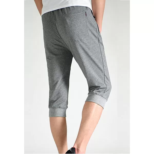 Flygo Men's Sweat Shorts Below Knee Cotton Workout Bodybuilding Running 3/4 Jogger Capri Pants