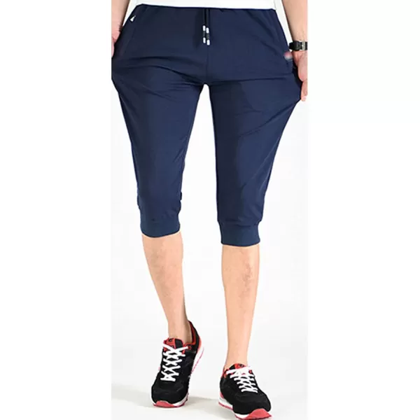 Flygo Men's Sweat Shorts Below Knee Cotton Workout Bodybuilding Running 3/4 Jogger Capri Pants