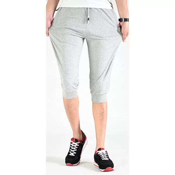 Flygo Men's Sweat Shorts Below Knee Cotton Workout Bodybuilding Running 3/4 Jogger Capri Pants