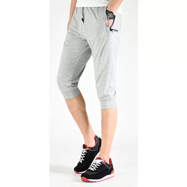 Flygo Men's Sweat Shorts Below Knee Cotton Workout Bodybuilding Running 3/4 Jogger Capri Pants