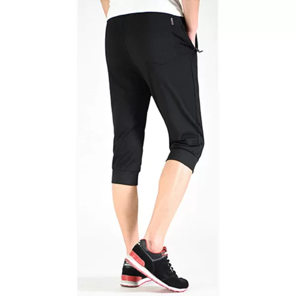 Flygo Men's Sweat Shorts Below Knee Cotton Workout Bodybuilding Running 3/4 Jogger Capri Pants