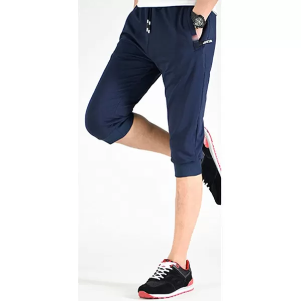 Flygo Men's Sweat Shorts Below Knee Cotton Workout Bodybuilding Running 3/4 Jogger Capri Pants