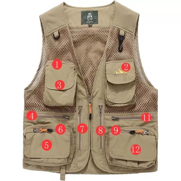 Flygo Men's Utility Cargo Vest Outdoor Fishing Safari Travel Work Photo Vest with Pockets