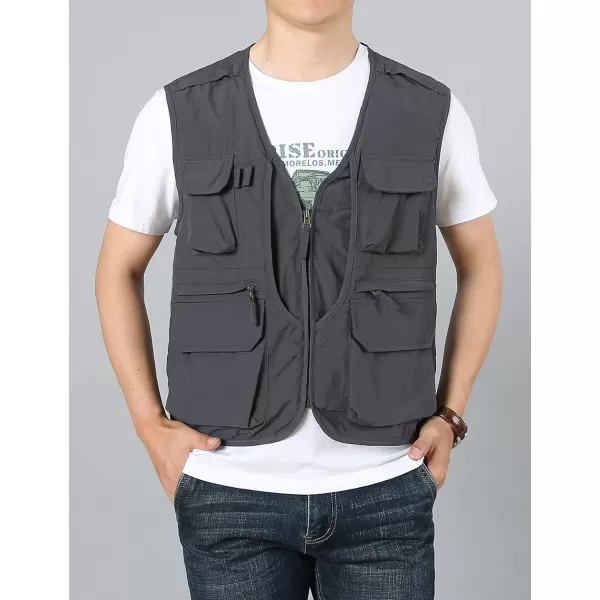 Flygo Men's Utility Cargo Vest Outdoor Fishing Safari Travel Work Photo Vest with Pockets