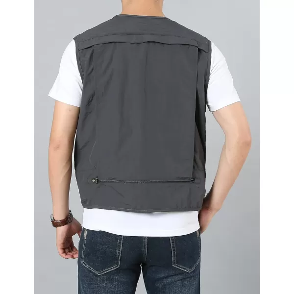 Flygo Men's Utility Cargo Vest Outdoor Fishing Safari Travel Work Photo Vest with Pockets