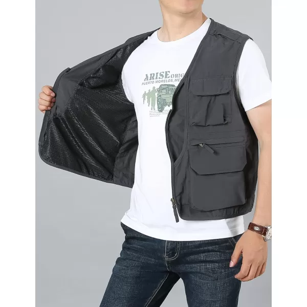 Flygo Men's Utility Cargo Vest Outdoor Fishing Safari Travel Work Photo Vest with Pockets