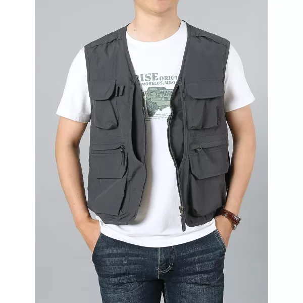Flygo Men's Utility Cargo Vest Outdoor Fishing Safari Travel Work Photo Vest with Pockets