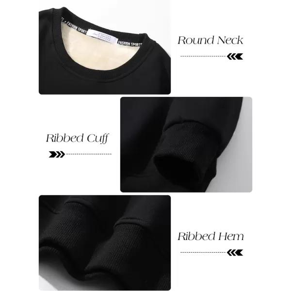 Flygo Men's Warm Sherpa Lined Crewneck Sweatshirts Fleece Pullover Tops Heavy-weight Thick Thermal Cotton Sweat-Shirts