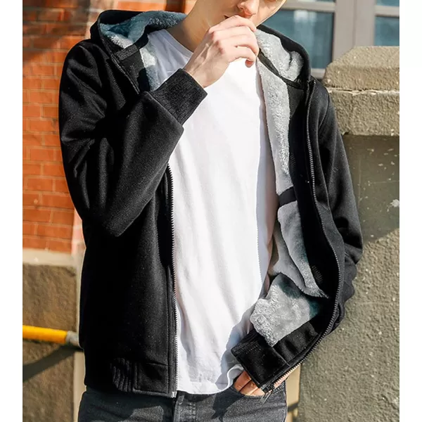 Flygo Men's Winter Sherpa Lined Zip Up Hoodies Sweatshirt Coat