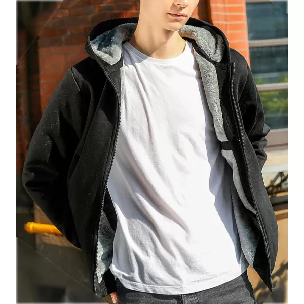 Flygo Men's Winter Sherpa Lined Zip Up Hoodies Sweatshirt Coat