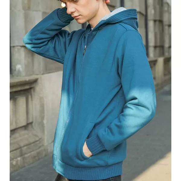 Flygo Men's Winter Sherpa Lined Zip Up Hoodies Sweatshirt Coat