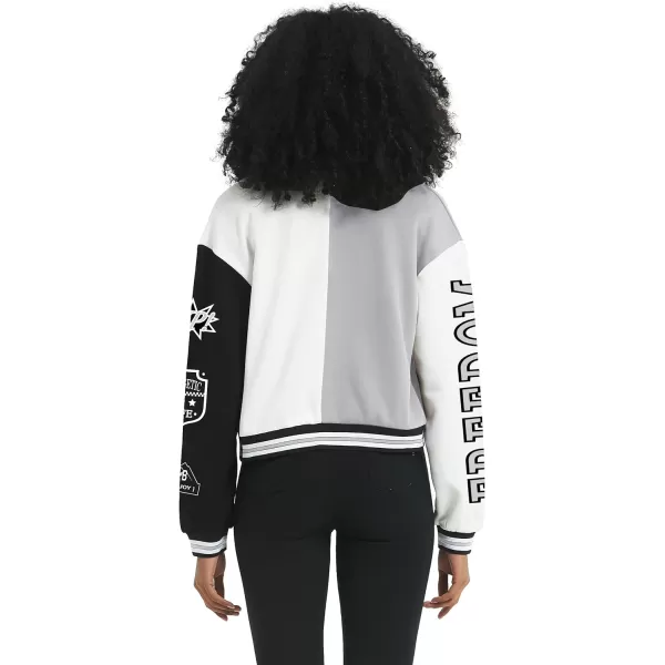Flygo Women's Cropped Varsity Jacket Baseball Jacket Colorblock Letter Print Y2k Button Down Bomber Uniform