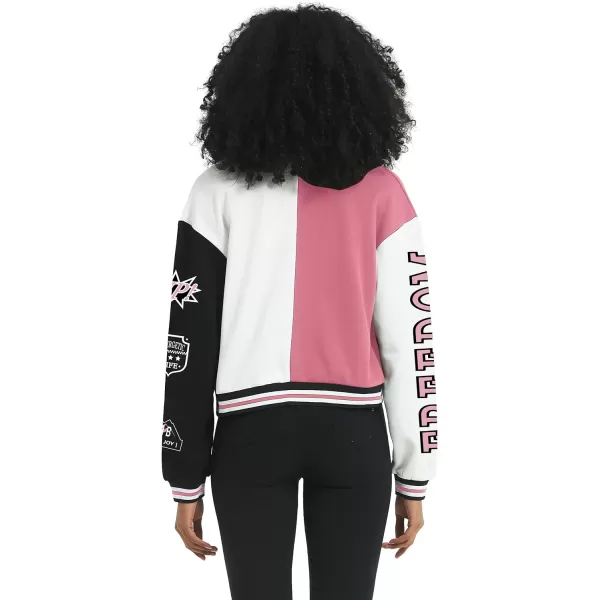 Flygo Women's Cropped Varsity Jacket Baseball Jacket Colorblock Letter Print Y2k Button Down Bomber Uniform