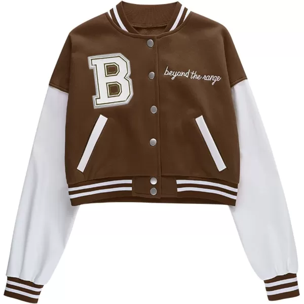 Flygo Women's Cropped Varsity Jacket Baseball Jacket Colorblock Letter Print Y2k Button Down Bomber Uniform