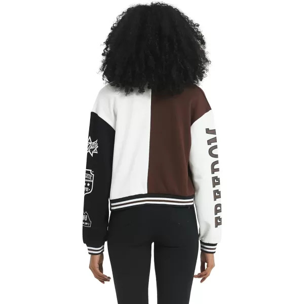 Flygo Women's Cropped Varsity Jacket Baseball Jacket Colorblock Letter Print Y2k Button Down Bomber Uniform