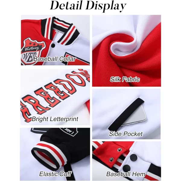 Flygo Women's Cropped Varsity Jacket Baseball Jacket Colorblock Letter Print Y2k Button Down Bomber Uniform