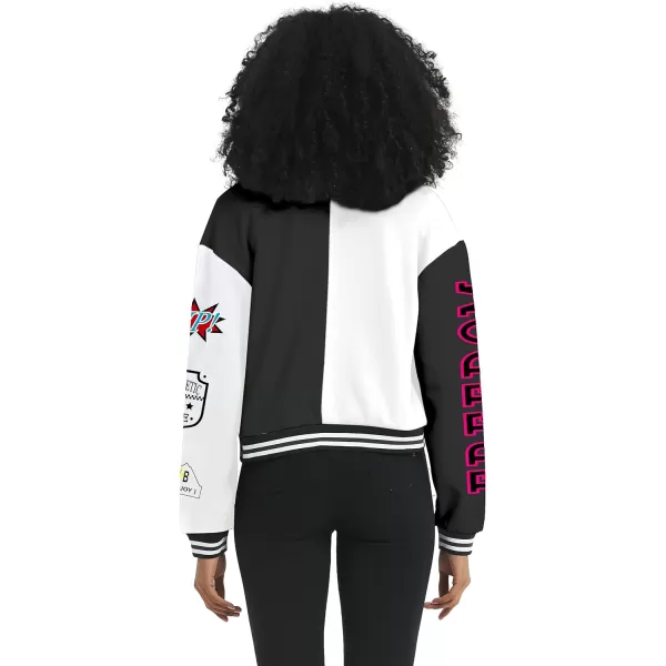Flygo Women's Cropped Varsity Jacket Baseball Jacket Colorblock Letter Print Y2k Button Down Bomber Uniform