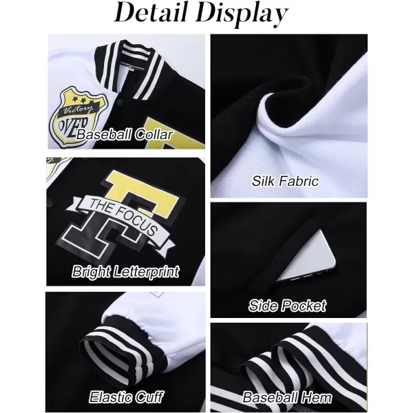 Flygo Women's Cropped Varsity Jacket Baseball Jacket Colorblock Letter Print Y2k Button Down Bomber Uniform