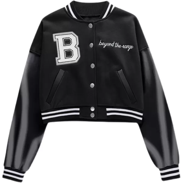 Flygo Women's Cropped Varsity Jacket Baseball Jacket Colorblock Letter Print Y2k Button Down Bomber Uniform