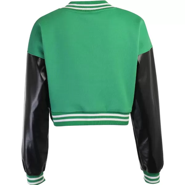 Flygo Women's Cropped Varsity Jacket Baseball Jacket Colorblock Letter Print Y2k Button Down Bomber Uniform