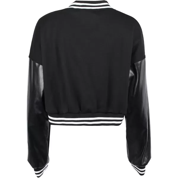 Flygo Women's Cropped Varsity Jacket Baseball Jacket Colorblock Letter Print Y2k Button Down Bomber Uniform