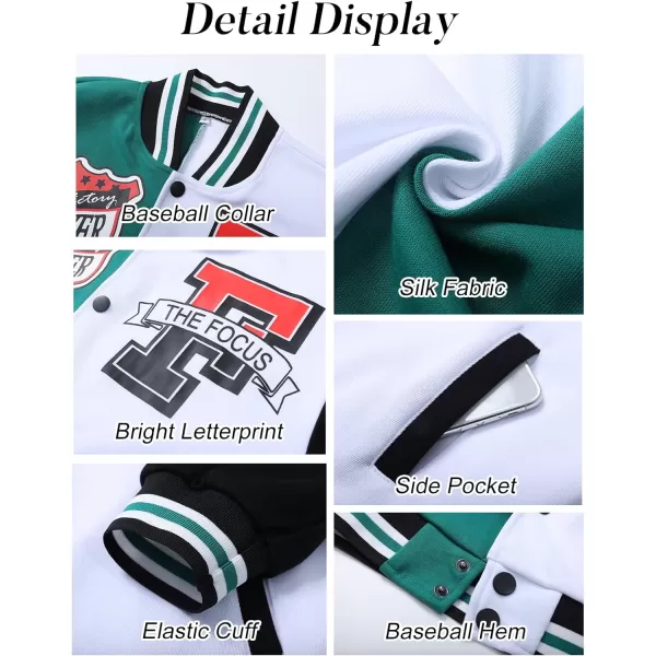 Flygo Women's Cropped Varsity Jacket Baseball Jacket Colorblock Letter Print Y2k Button Down Bomber Uniform