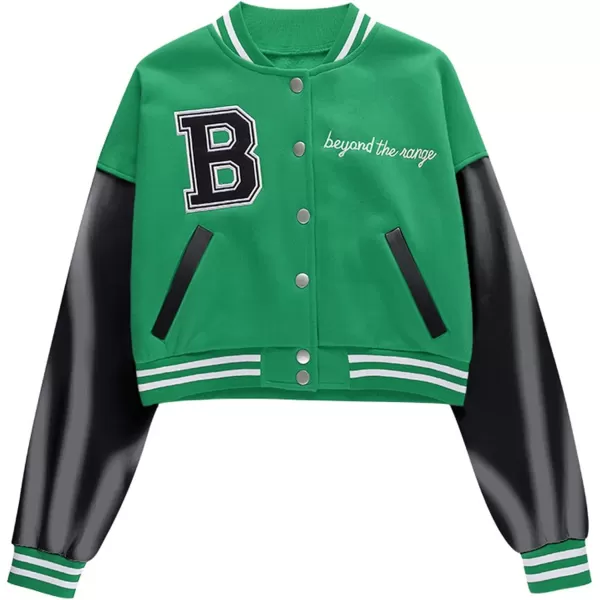 Flygo Women's Cropped Varsity Jacket Baseball Jacket Colorblock Letter Print Y2k Button Down Bomber Uniform