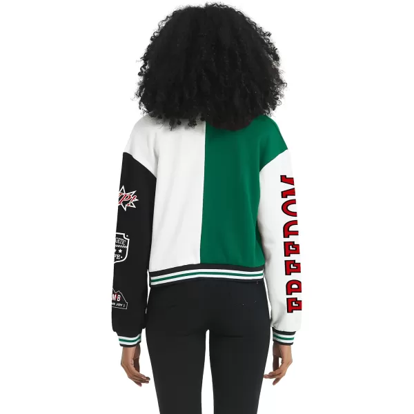 Flygo Women's Cropped Varsity Jacket Baseball Jacket Colorblock Letter Print Y2k Button Down Bomber Uniform