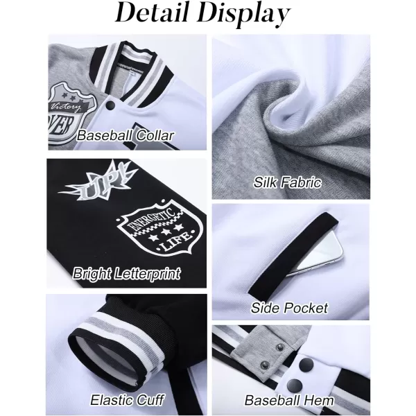 Flygo Women's Cropped Varsity Jacket Baseball Jacket Colorblock Letter Print Y2k Button Down Bomber Uniform