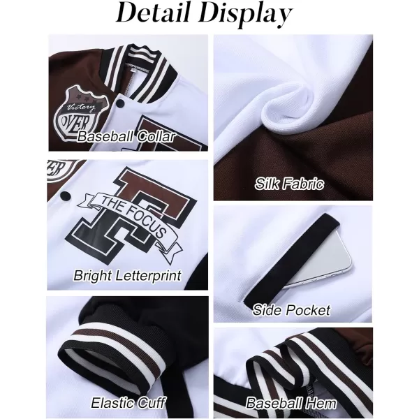 Flygo Women's Cropped Varsity Jacket Baseball Jacket Colorblock Letter Print Y2k Button Down Bomber Uniform