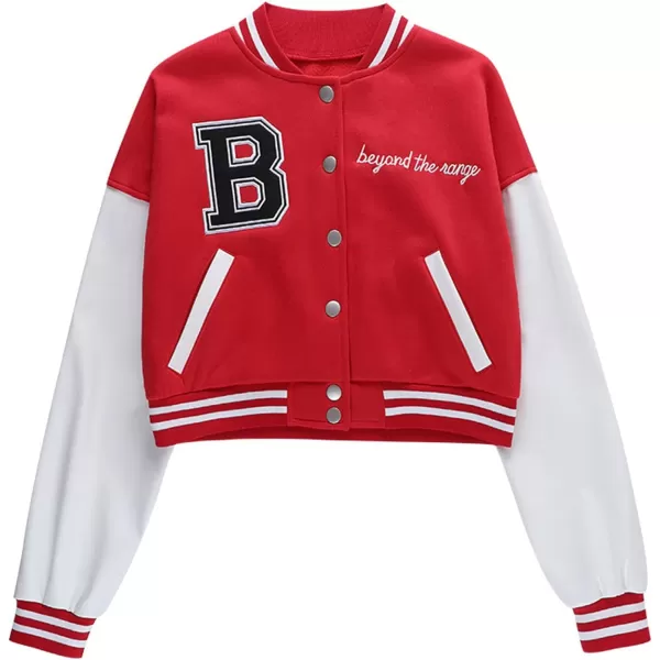 Flygo Women's Cropped Varsity Jacket Baseball Jacket Colorblock Letter Print Y2k Button Down Bomber Uniform