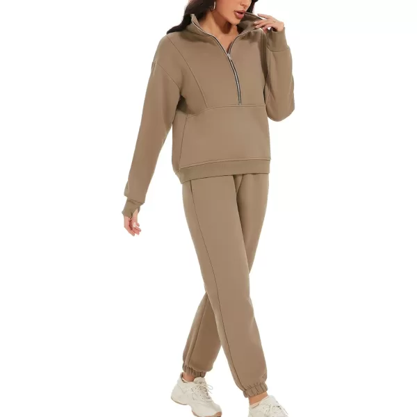 Flygo Womens Sweat Sets Fleece Sweatsuit 2 Piece Outfit Half Zip Sweatshirt Sweatpants Joggers Tracksuit Set