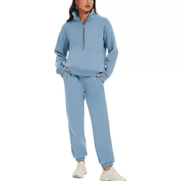 Flygo Womens Sweat Sets Fleece Sweatsuit 2 Piece Outfit Half Zip Sweatshirt Sweatpants Joggers Tracksuit Set