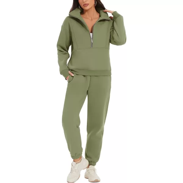 Flygo Womens Sweat Sets Fleece Sweatsuit 2 Piece Outfit Half Zip Sweatshirt Sweatpants Joggers Tracksuit Set