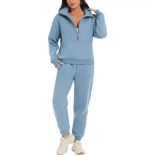 Flygo Womens Sweat Sets Fleece Sweatsuit 2 Piece Outfit Half Zip Sweatshirt Sweatpants Joggers Tracksuit Set