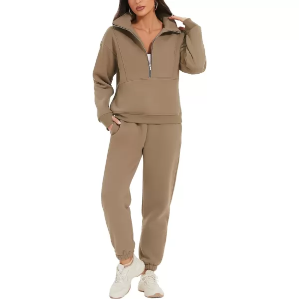 Flygo Womens Sweat Sets Fleece Sweatsuit 2 Piece Outfit Half Zip Sweatshirt Sweatpants Joggers Tracksuit Set