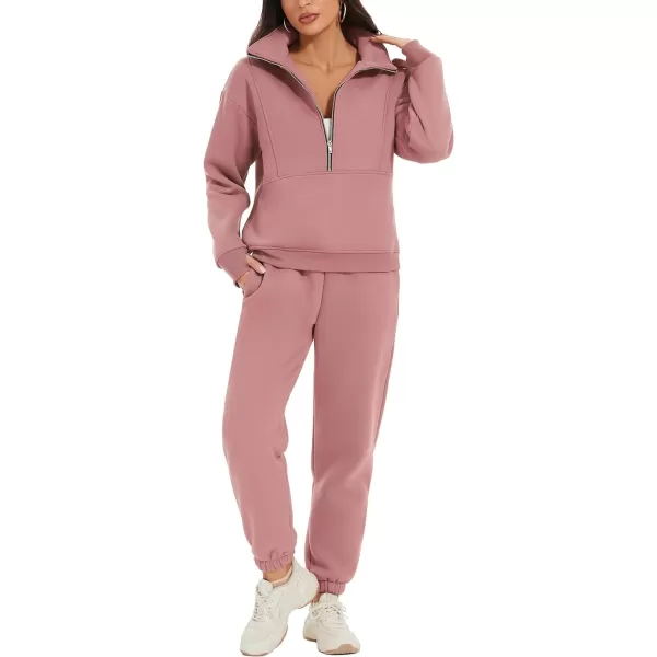 Flygo Womens Sweat Sets Fleece Sweatsuit 2 Piece Outfit Half Zip Sweatshirt Sweatpants Joggers Tracksuit Set