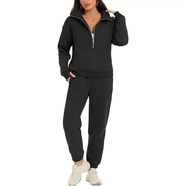 Flygo Womens Sweat Sets Fleece Sweatsuit 2 Piece Outfit Half Zip Sweatshirt Sweatpants Joggers Tracksuit Set
