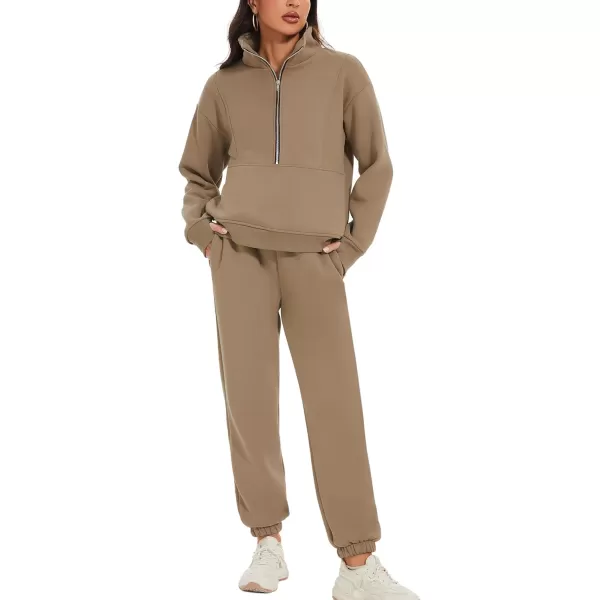 Flygo Womens Sweat Sets Fleece Sweatsuit 2 Piece Outfit Half Zip Sweatshirt Sweatpants Joggers Tracksuit Set