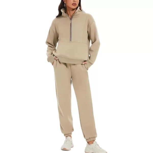 Flygo Womens Sweat Sets Fleece Sweatsuit 2 Piece Outfit Half Zip Sweatshirt Sweatpants Joggers Tracksuit Set