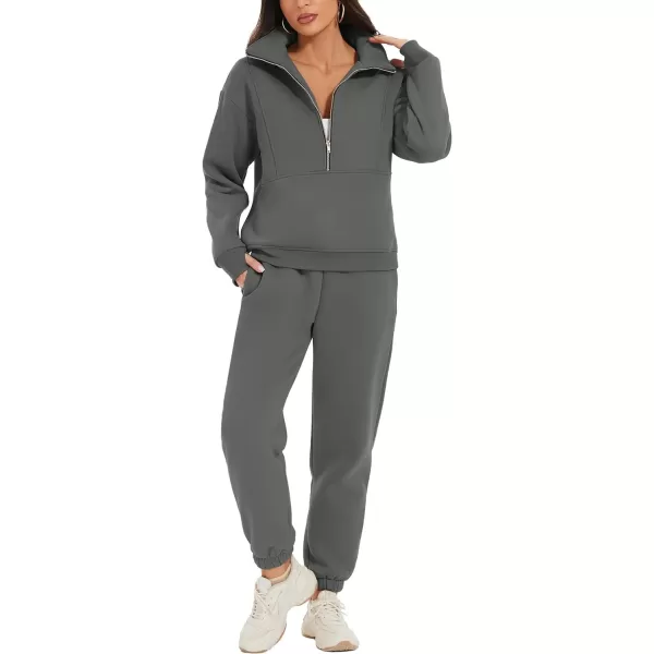 Flygo Womens Sweat Sets Fleece Sweatsuit 2 Piece Outfit Half Zip Sweatshirt Sweatpants Joggers Tracksuit Set
