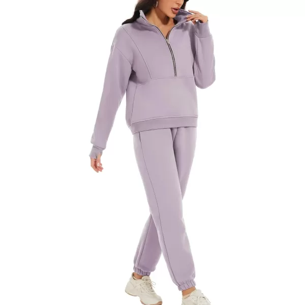 Flygo Womens Sweat Sets Fleece Sweatsuit 2 Piece Outfit Half Zip Sweatshirt Sweatpants Joggers Tracksuit Set