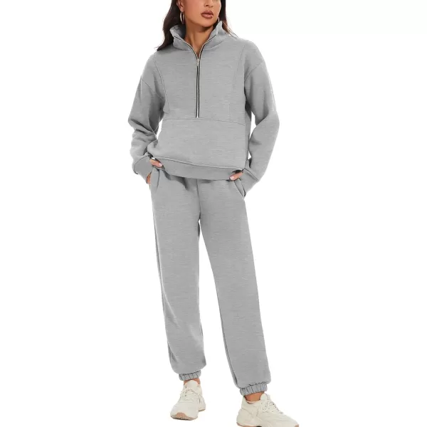 Flygo Womens Sweat Sets Fleece Sweatsuit 2 Piece Outfit Half Zip Sweatshirt Sweatpants Joggers Tracksuit Set