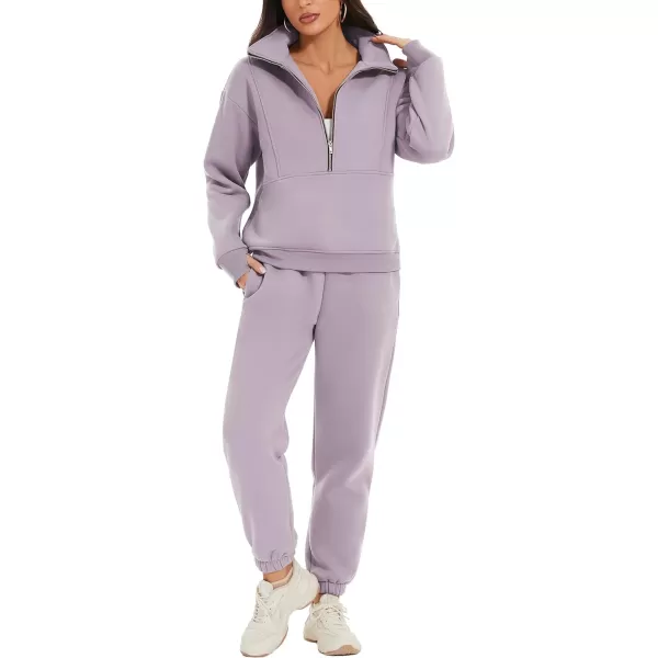 Flygo Womens Sweat Sets Fleece Sweatsuit 2 Piece Outfit Half Zip Sweatshirt Sweatpants Joggers Tracksuit Set