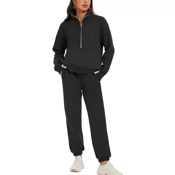 Flygo Womens Sweat Sets Fleece Sweatsuit 2 Piece Outfit Half Zip Sweatshirt Sweatpants Joggers Tracksuit Set