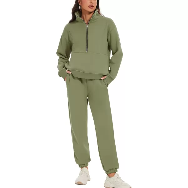 Flygo Womens Sweat Sets Fleece Sweatsuit 2 Piece Outfit Half Zip Sweatshirt Sweatpants Joggers Tracksuit Set