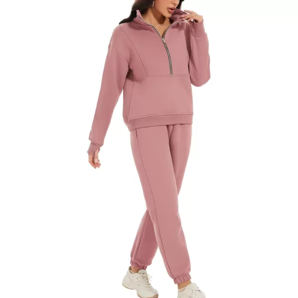 Flygo Womens Sweat Sets Fleece Sweatsuit 2 Piece Outfit Half Zip Sweatshirt Sweatpants Joggers Tracksuit Set