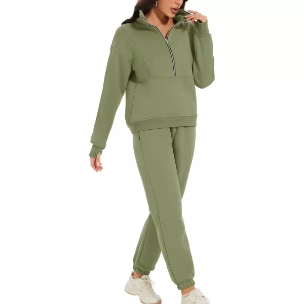 Flygo Womens Sweat Sets Fleece Sweatsuit 2 Piece Outfit Half Zip Sweatshirt Sweatpants Joggers Tracksuit Set